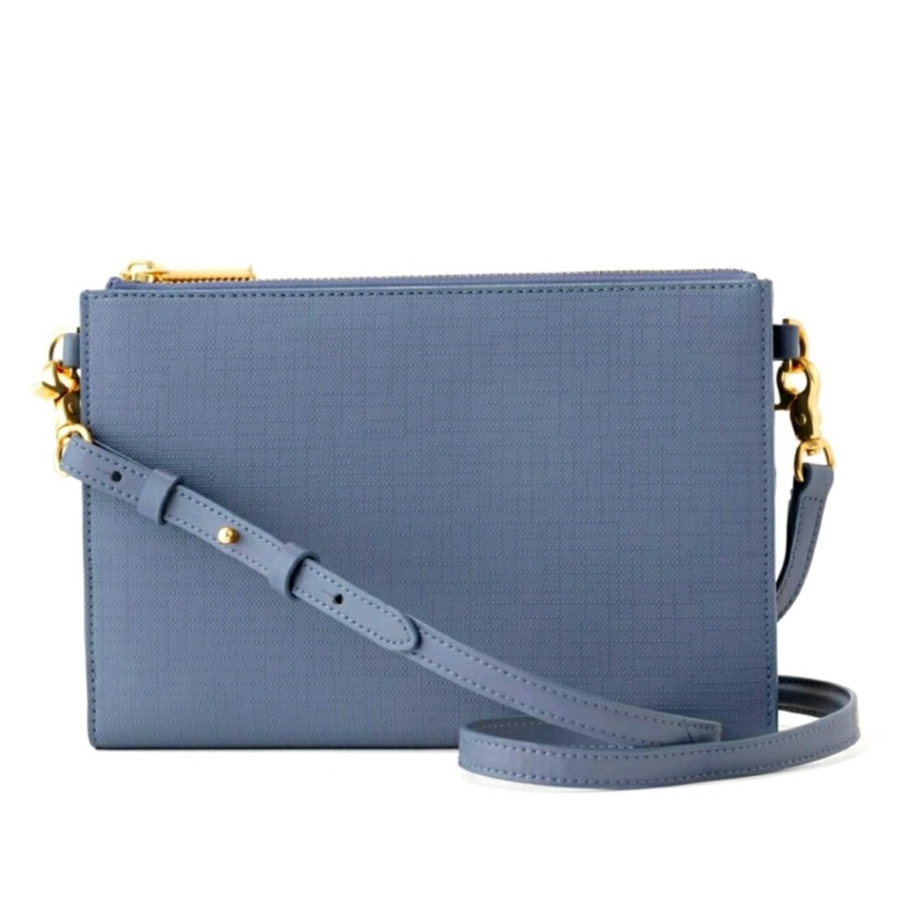 Dagne Dover Essentials Coated Canvas Crossbody Clutch Wallet Blue Grey